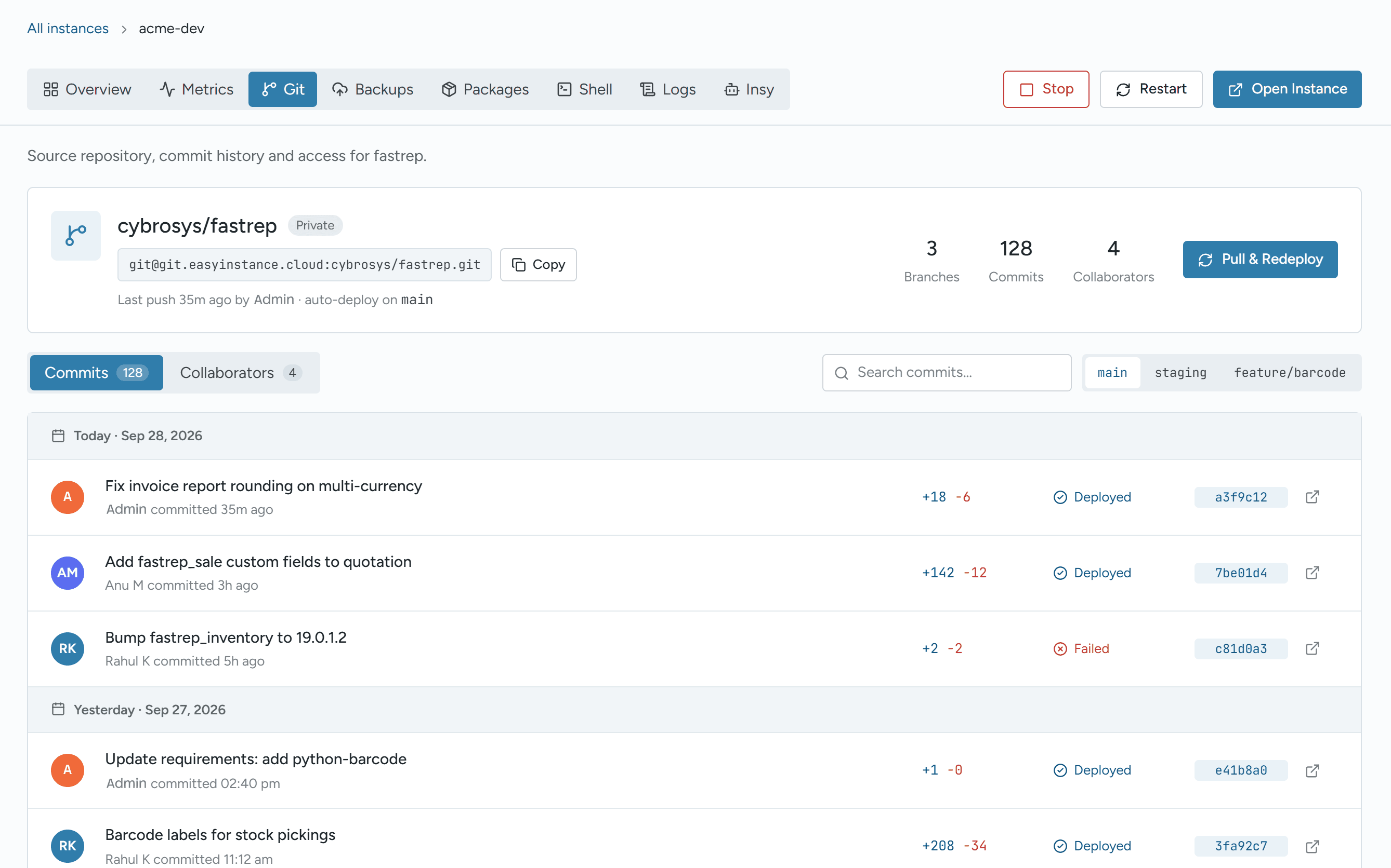 Git deploys from a GitHub repository